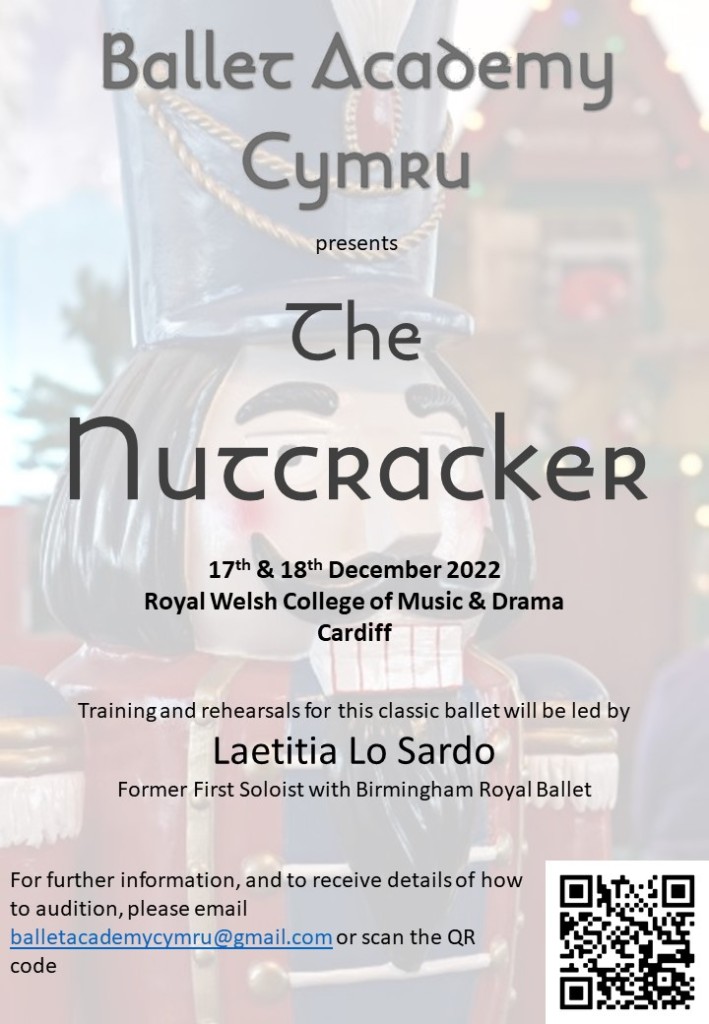 Poster giving details of the Nutcracker production due to be performed young dancers in Wales in December 2022